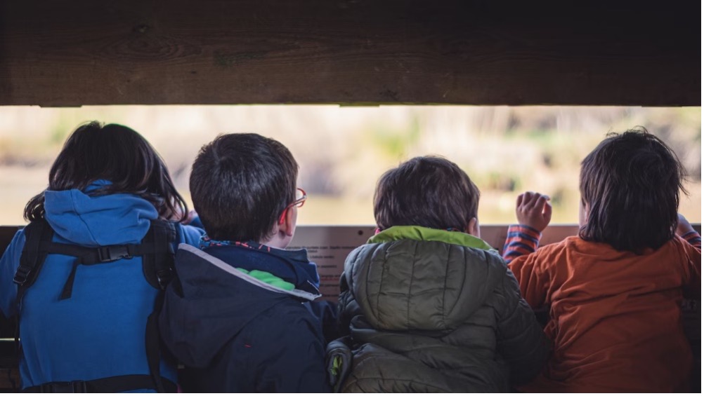 Kids playing hide and seek. 